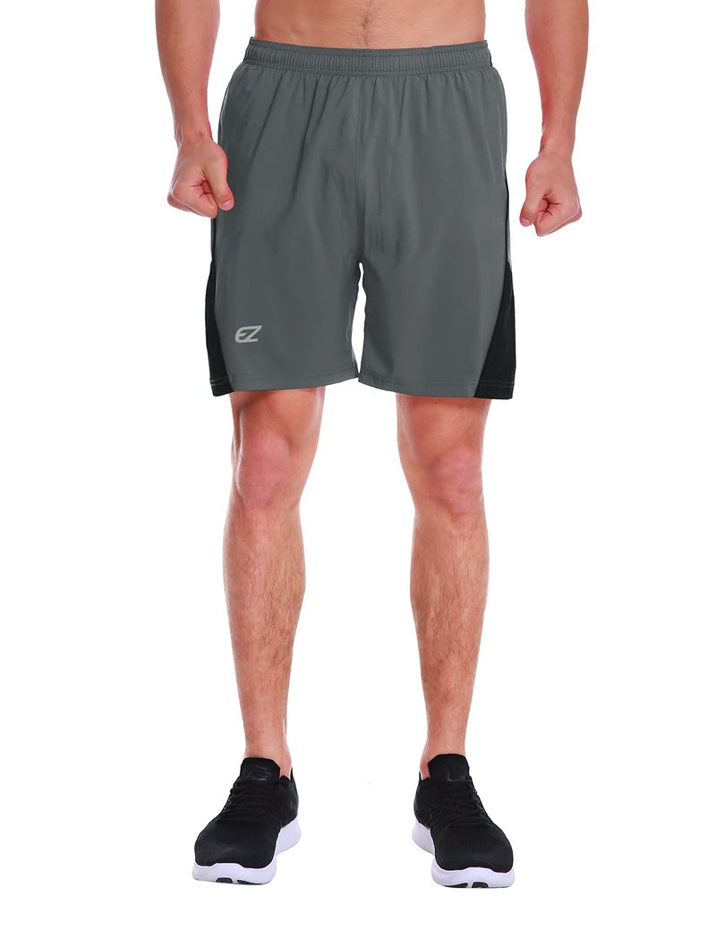 EZRUN Men's 7 Inch Quick Dry Running Shorts Workout Sport Fitness Short with Liner Zip Pocket(Grey,L) - Image 2